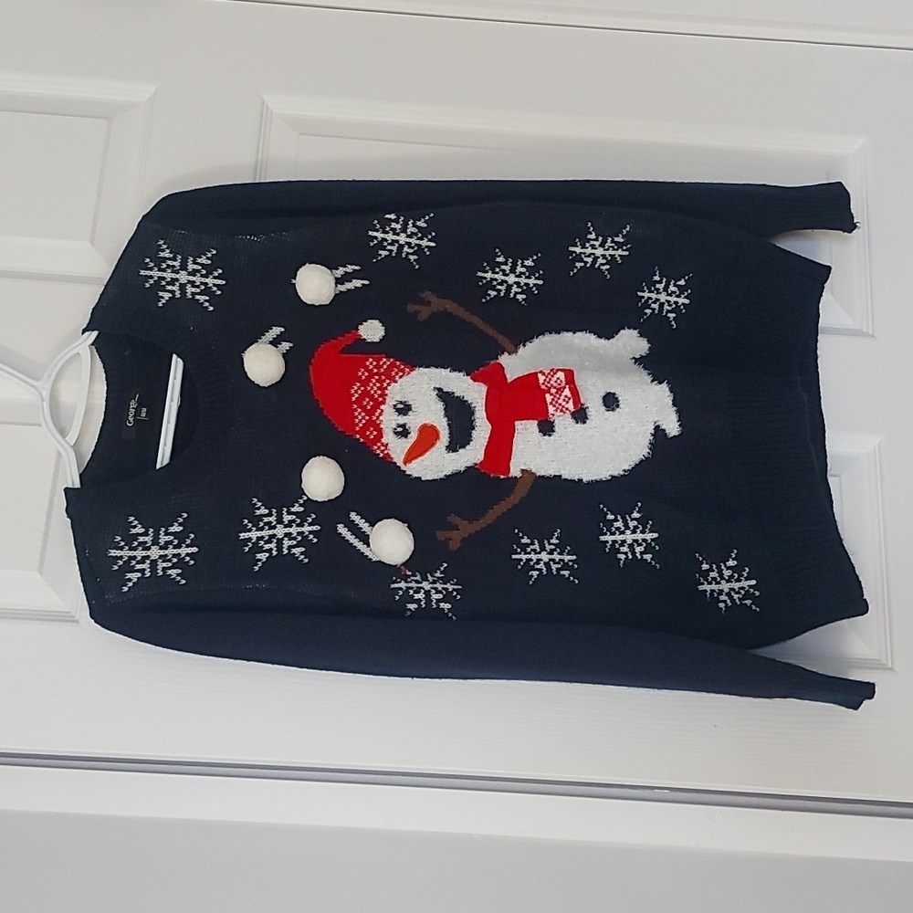 Christmas Winter snowman sweater with attached snowballs